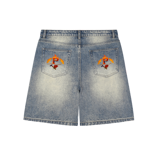 Faded Distressed Baggy Denim Shorts